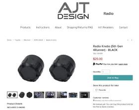 SKU-00393 AJT DESIGNS Radio Knobs Toyota Tundra 4RUNNER