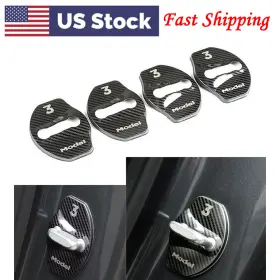550733312326 B-SHIPARTS Carbon Fiber Cover Door Lock Tesla