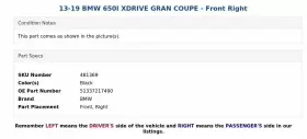 51337217490 BMW Xdrive Gran Front Right 650I #3