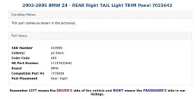 51717025642 BMW Rear Right Tail Light Panel Z4 #3