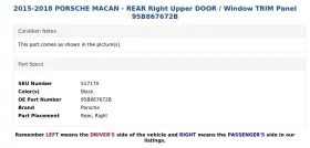 95B867672B PORSCHE Macan Rear Right Upper Door Window Panel #3