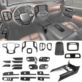 Shineka Shineka2025011s12738 26xblack Wood Steering Wheel Accessorie Cover Full Set For Chevy Silverado 19-21