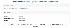 2Q0953254 VOLKSWAGEN Taos Ignition Coil Vw #3