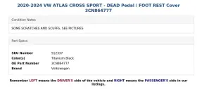 3CN864777 VOLKSWAGEN Atlas Sport Pedal Rest Cover Vw Cross #3