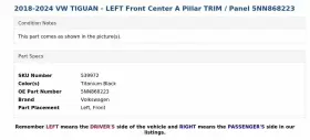 5NN868223 VOLKSWAGEN Left Front Center Pillar Panel Vw Tiguan #3