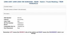 705829213 VOLKSWAGEN Rear Hatch Trunk Molding Vw Eurovan #3